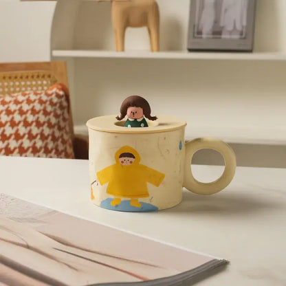 Creative ceramic coffee mug with miniature figurine kitchen decor