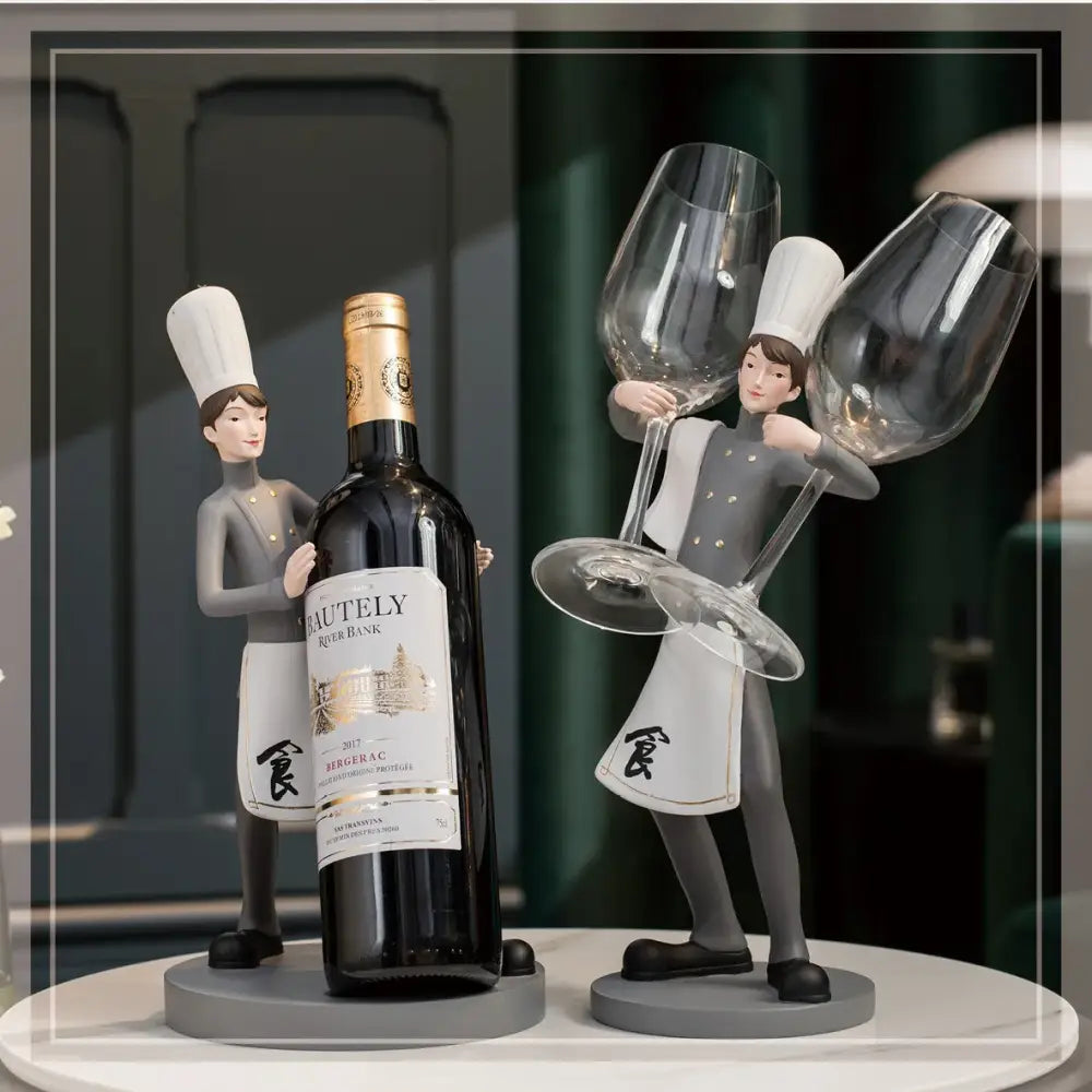 Creative chef wine rack sculpture kitchen decor figurines