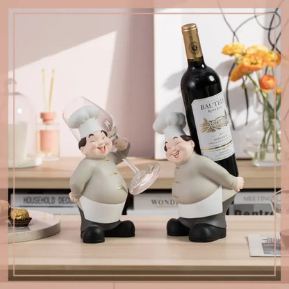 Creative chef wine rack sculpture kitchen decor figurines