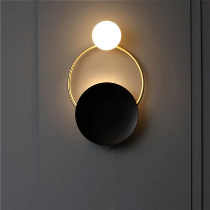 DecorBites™ Creative Circle Wall Sconce Cream Glass 1-Head Corridor Wall Light in Black-Brass - Postmodern Design