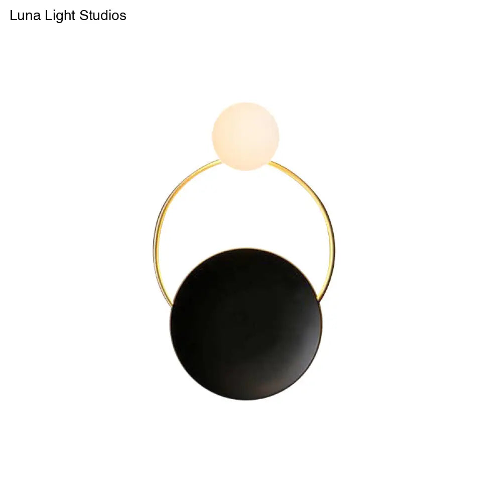 DecorBites™ Creative Circle Wall Sconce Cream Glass 1-Head Corridor Wall Light in Black-Brass - Postmodern Design
