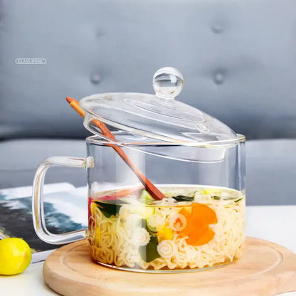 Creative clear glass salad bowl with handle for kitchen and dining room