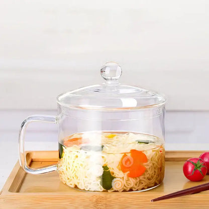 Creative clear glass salad bowl with handle for kitchen and dining room