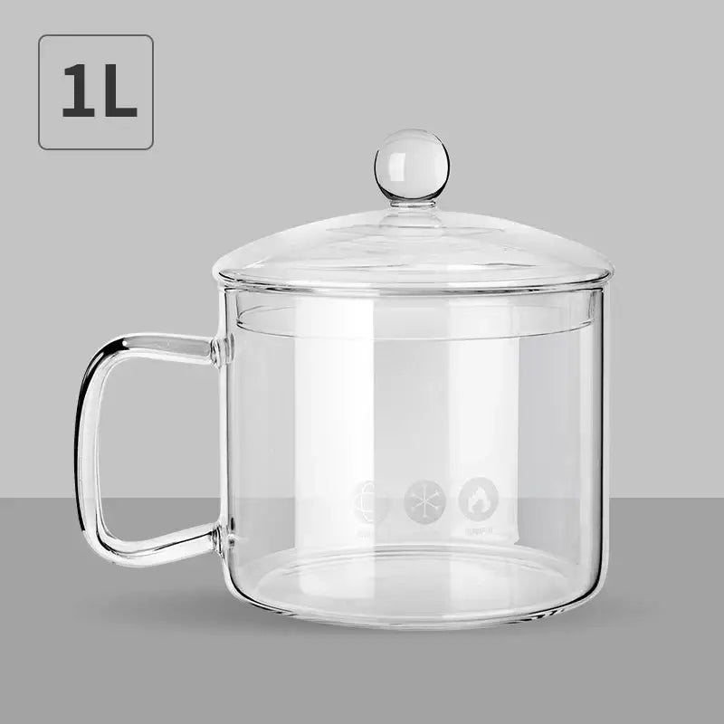 Creative clear glass salad bowl with handle for kitchen and dining room
