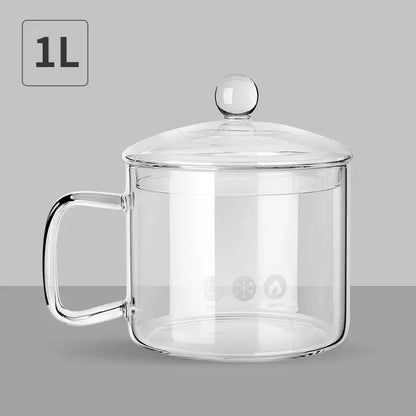 Creative clear glass salad bowl with handle for kitchen and dining room