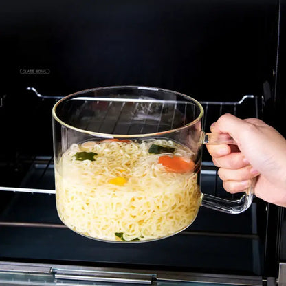 Creative clear glass salad bowl with handle for kitchen and dining room