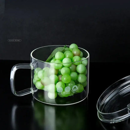 Creative clear glass salad bowl with handle for kitchen and dining room