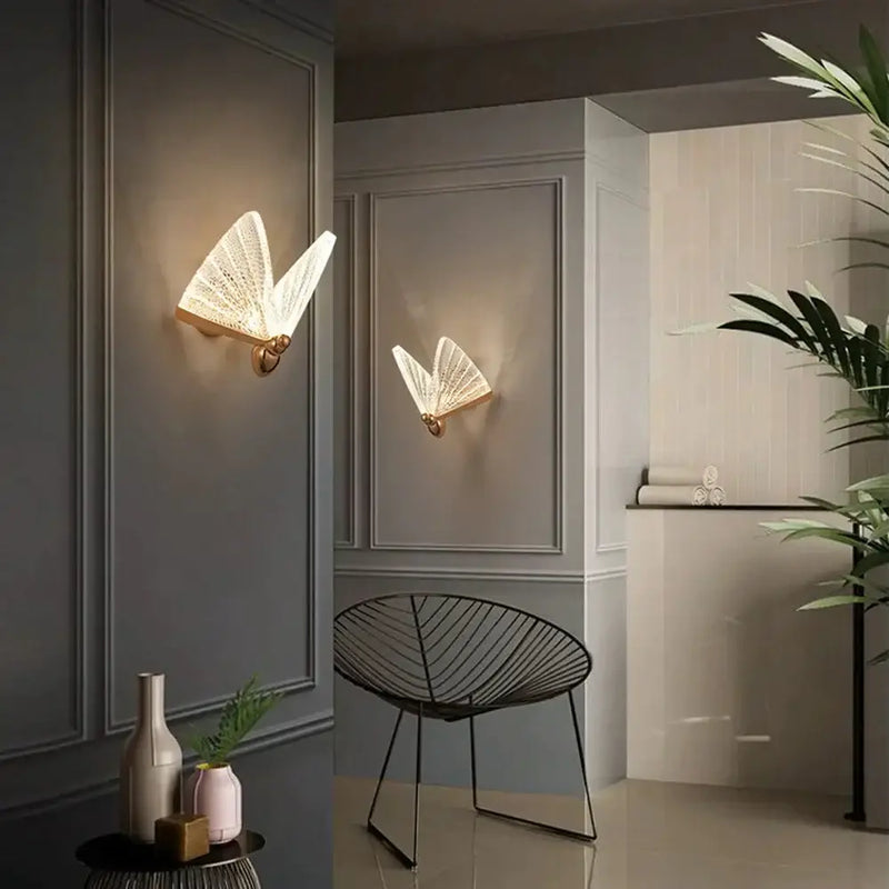 Creative colorful butterfly led wall lamp bedroom woven glass sconce