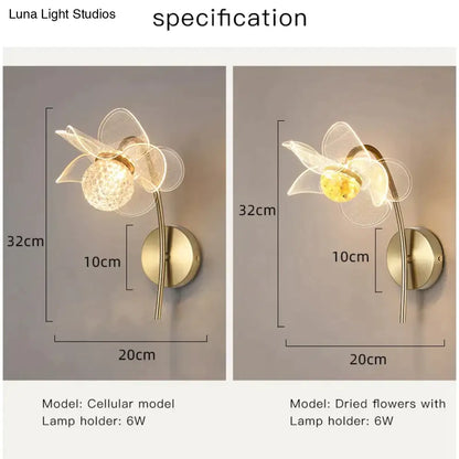 DecorBites™ Creative Floral Decorative Gold LED Wall Lamp For Bedroom Bedside Living Room Lighting Fixture