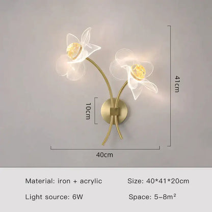 Creative floral decorative gold led wall lamp for bedroom crystal sconce