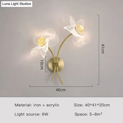 Creative floral decorative gold led wall lamp for bedroom crystal sconce