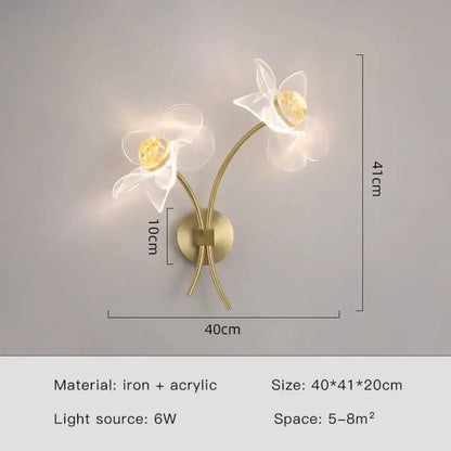 Creative floral decorative gold led wall lamp for bedroom crystal sconce