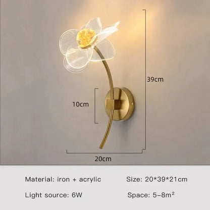 Creative floral decorative gold led wall lamp for bedroom crystal sconce