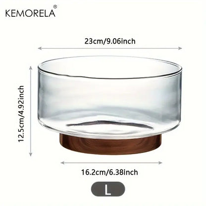 Creative glass fruit bowl with wood base – dining room salad bowl