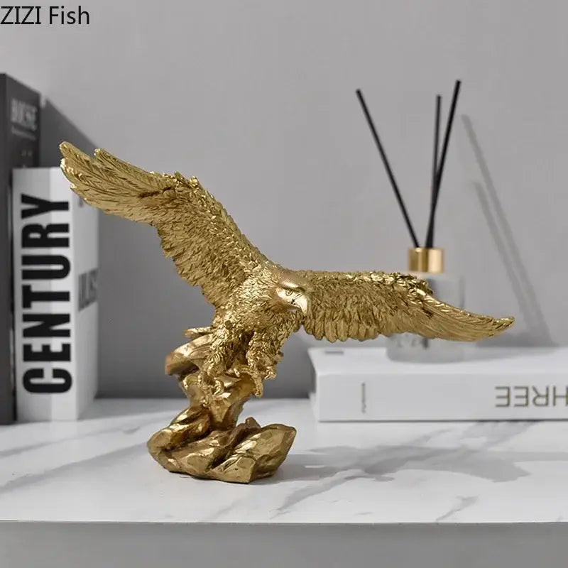 Creative golden flying eagle resin desk decoration office sculpture
