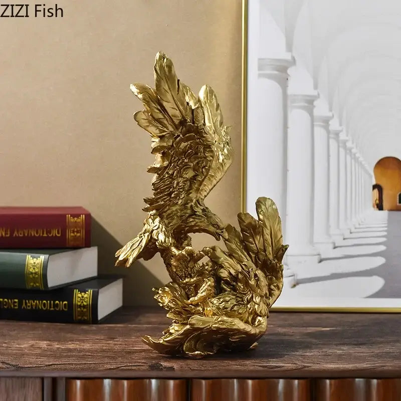 Creative golden flying eagle resin desk decoration office sculpture