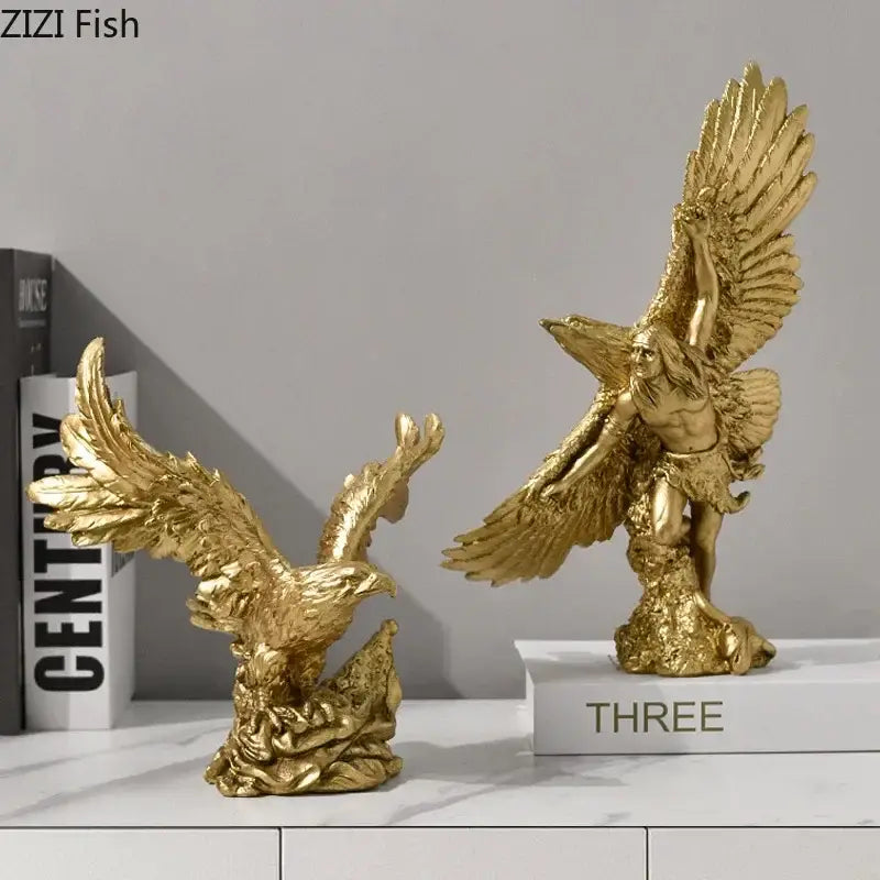 Creative golden flying eagle resin desk decoration office sculpture