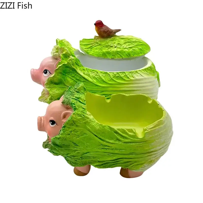 Creative green & pink cabbage pig ashtray living room incense burner