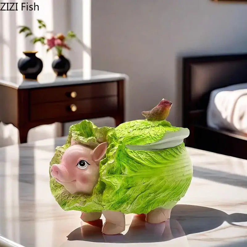 Creative green & pink cabbage pig ashtray living room incense burner