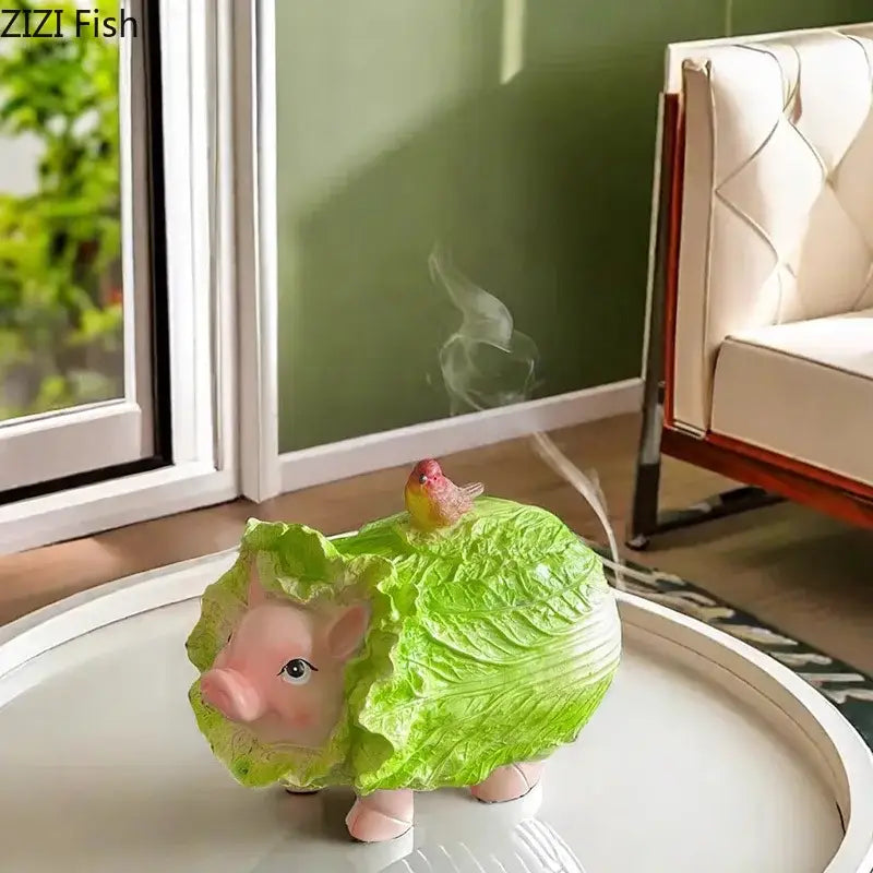Creative green & pink cabbage pig ashtray living room incense burner