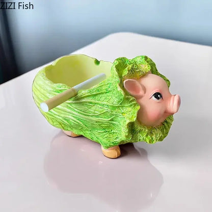 Creative green & pink cabbage pig ashtray living room incense burner