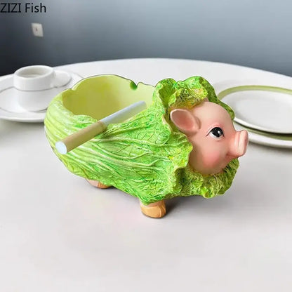 Creative green & pink cabbage pig ashtray living room incense burner