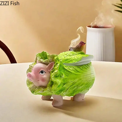 Creative green & pink cabbage pig ashtray living room incense burner