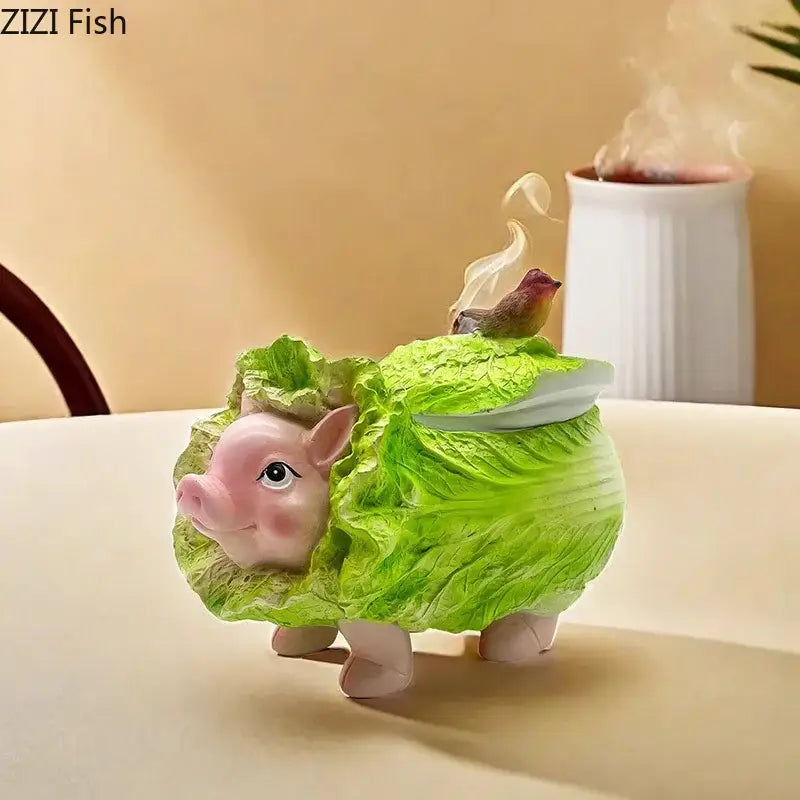 Creative green & pink cabbage pig ashtray living room incense burner