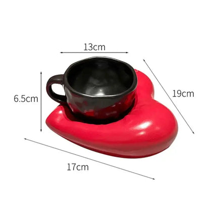 Creative heart porcelain coffee mug set black & red kitchen decor