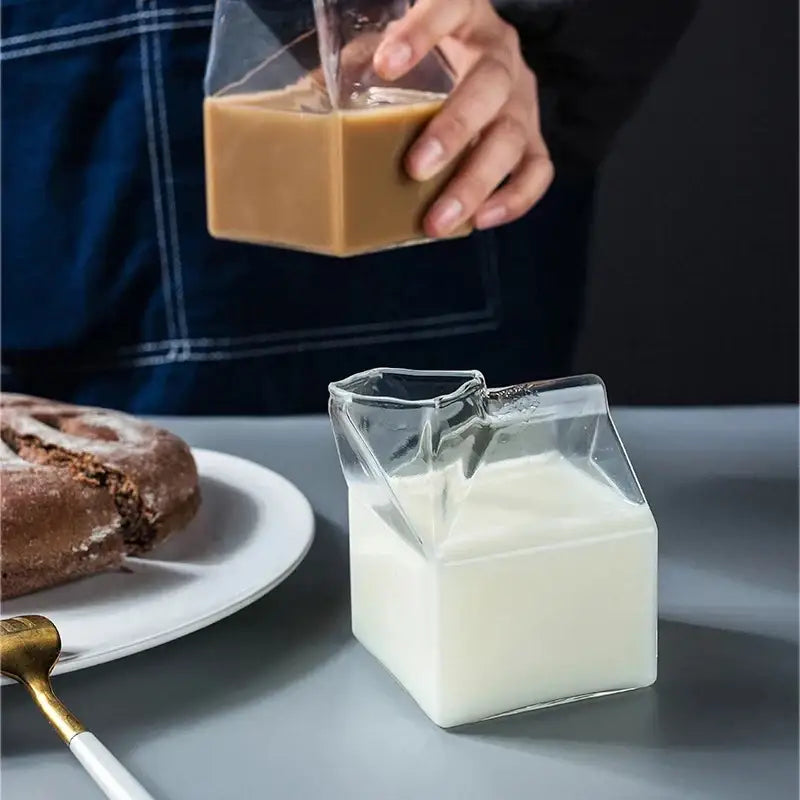 Creative milk box glass cup kitchen drinkware set of 2