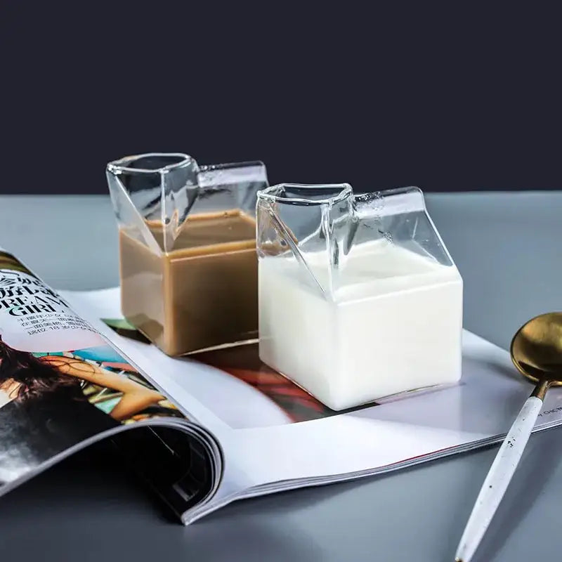 Creative milk box glass cup kitchen drinkware set of 2