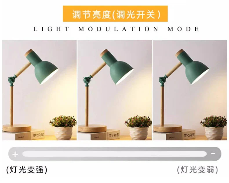DecorBites™ Creative Nordic Table Lamp Wooden Art LED Turn Head Simple Bedside Desk Light/Eye Protection Reading&Bedroom Study Lamp