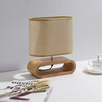 Creative nordic wooden table lamp bedroom beige linen light
