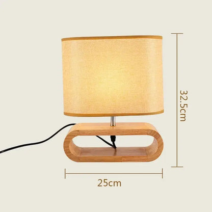 Creative nordic wooden table lamp bedroom beige linen light