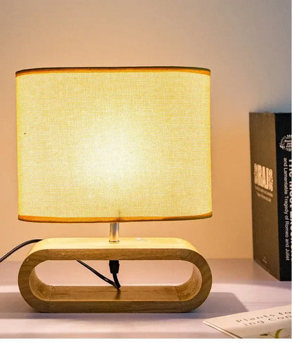 Creative nordic wooden table lamp bedroom beige linen light