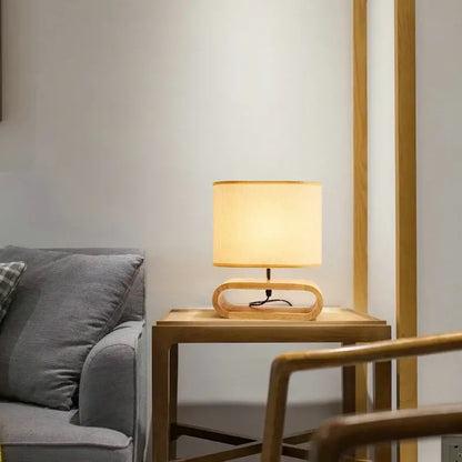 Creative nordic wooden table lamp bedroom beige linen light