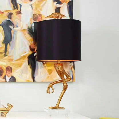 Creative ostrich gold table lamp for bedroom with black shade