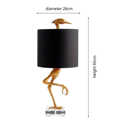 Creative ostrich gold table lamp for bedroom with black shade