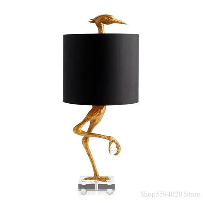 Creative ostrich gold table lamp for bedroom with black shade