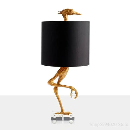 Creative ostrich gold table lamp for bedroom with black shade