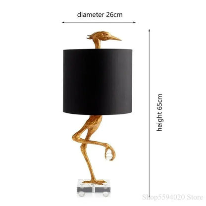 Creative ostrich gold table lamp for bedroom with black shade