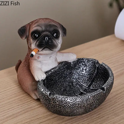 Creative pug basketball puppy ashtray tan & black living room decor