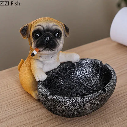 Creative pug basketball puppy ashtray tan & black living room decor