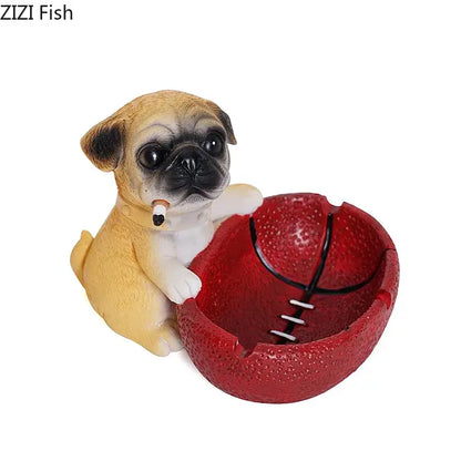 Creative pug basketball puppy ashtray tan & black living room decor