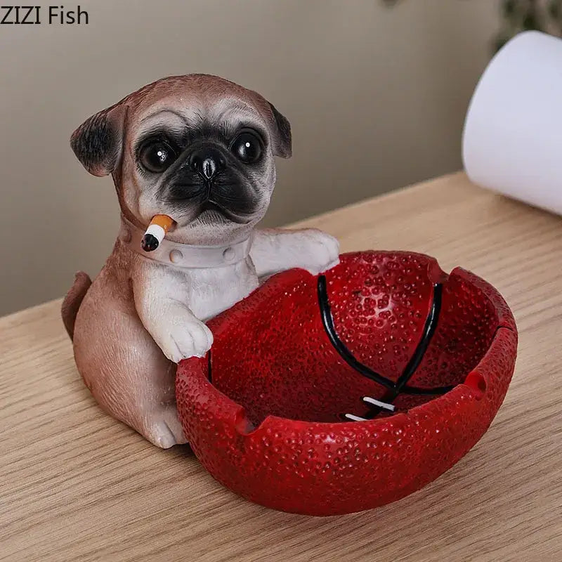 Creative pug basketball puppy ashtray tan & black living room decor