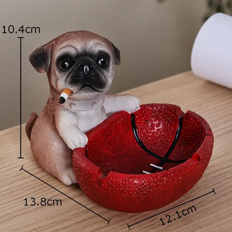 Creative pug basketball puppy ashtray tan & black living room decor
