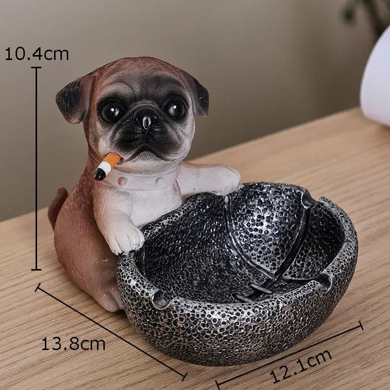 Creative pug basketball puppy ashtray tan & black living room decor