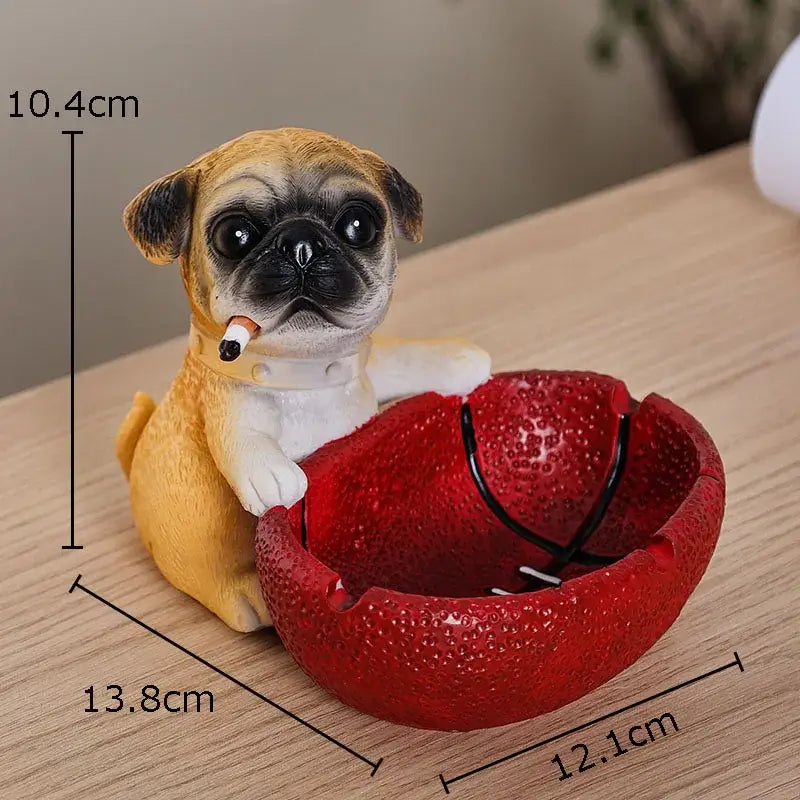 Creative pug basketball puppy ashtray tan & black living room decor
