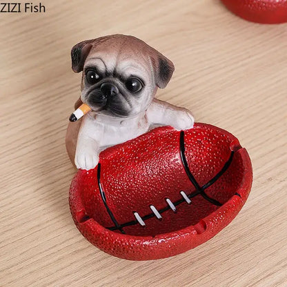 Creative pug basketball puppy ashtray tan & black living room decor