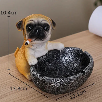 Creative pug basketball puppy ashtray tan & black living room decor